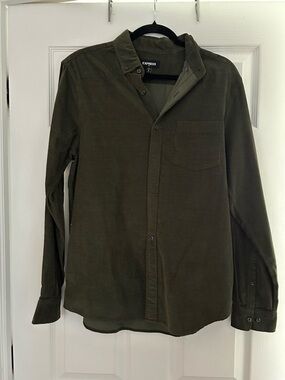 Express Olive Corduroy Button-Down Shirt